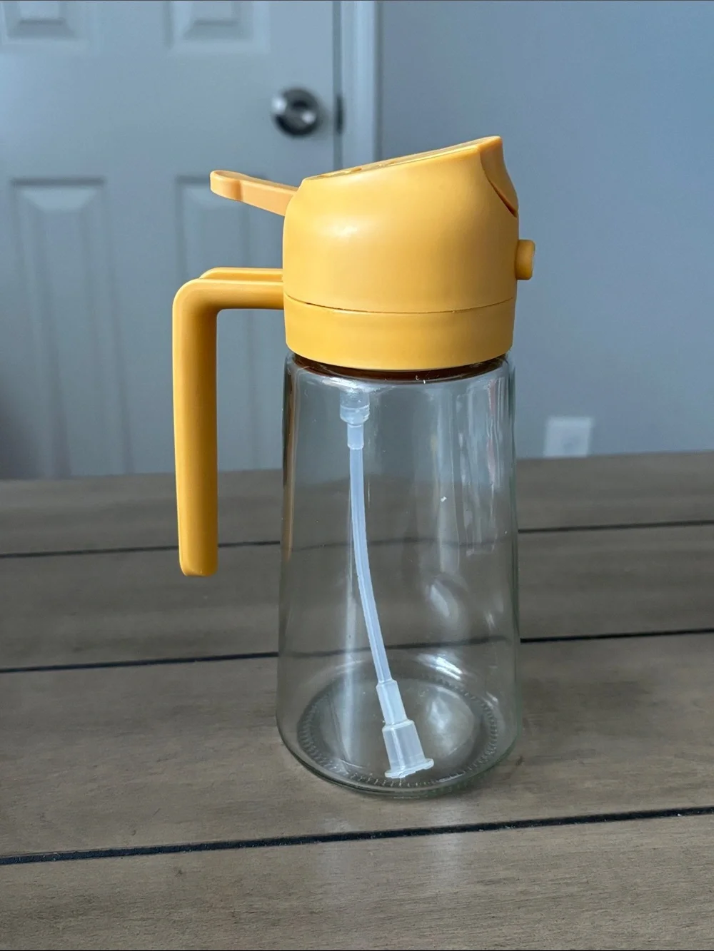 Yellow Glass Oil Dispenser with Pour Spout and Spray Lever